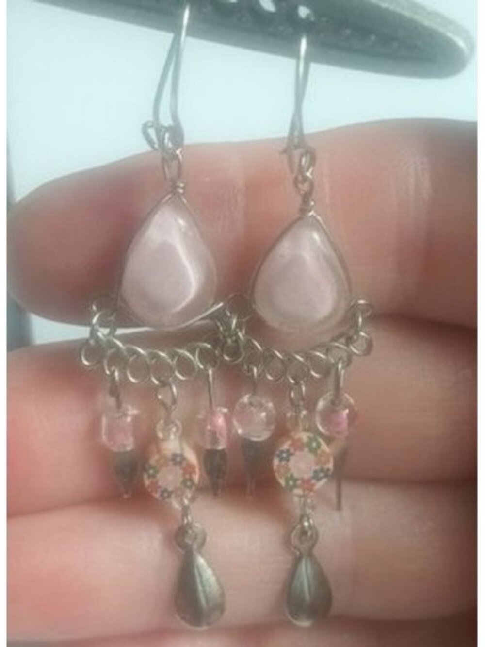 Petite Pink Wire Earrings Teardrop Flower Power Dangle